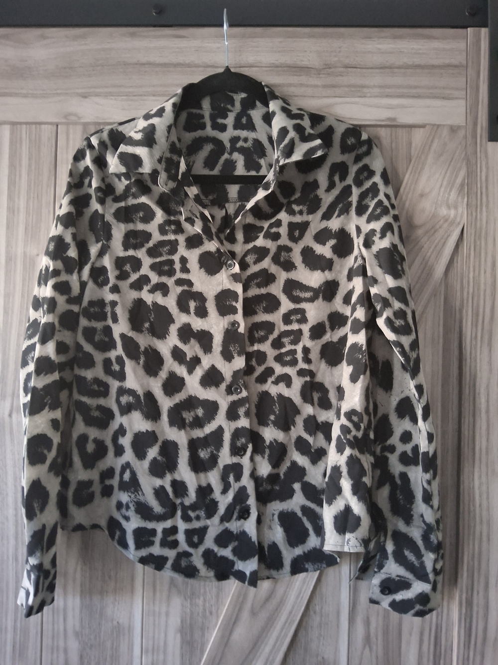 SHEIN Black Leopard Print Button-Down Shirt on Cream